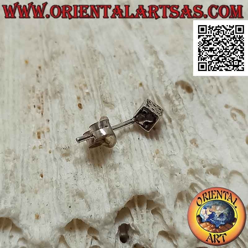 Mini silver earring, the six-sided cube