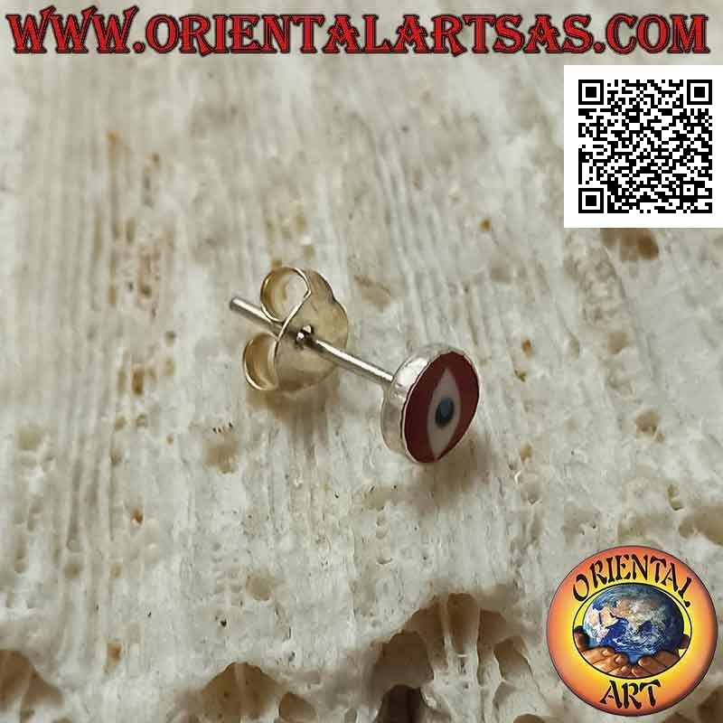 Mini pendiente de plata, el ojo redondo (rojo)