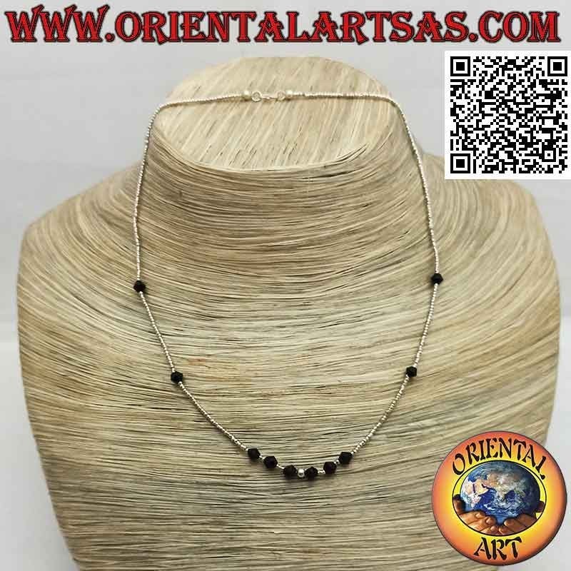 Choker necklace with faceted onyx beads and 925 ‰ silver strung
