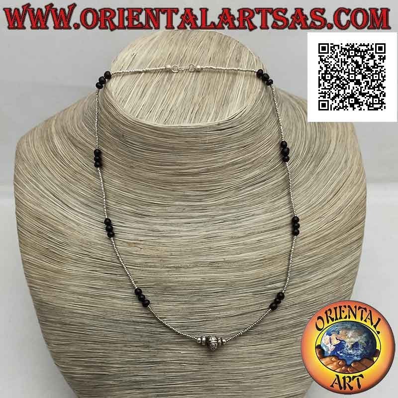 Collana girocollo di perline di onice (tris) e di argento 925 ‰ infilate con inserti centrale