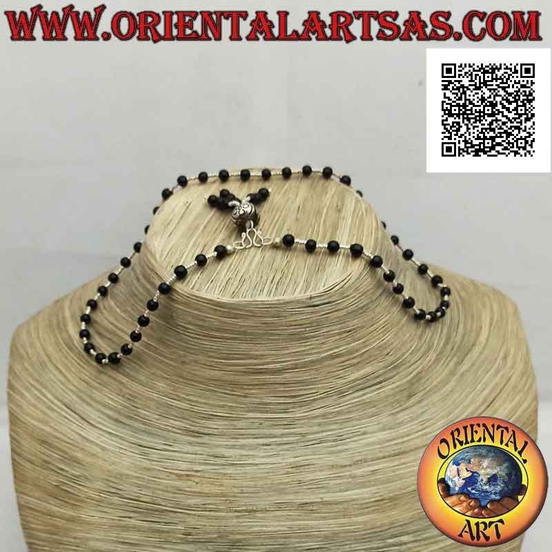 Chokerhalskette aus Onyx und 925 ‰ Silberperlen mit Büschel aufgereiht