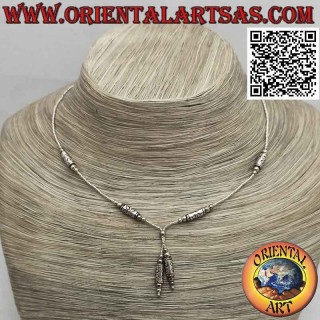 Chokerhalskette mit Perlen und 925 ‰ Silbereinsätzen bespannt mit einem Büschel