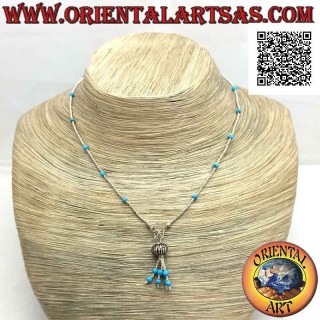 Collana girocollo di perline di turchese e di argento 925 ‰ infilate con ciuffetto