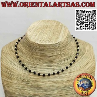 Collier ras de cou avec perles d'onyx et fil d'argent 925 ‰