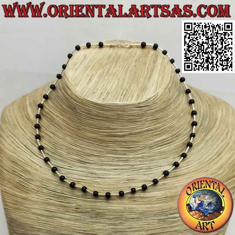 Collier ras de cou avec perles d'onyx et fil d'argent 925 ‰