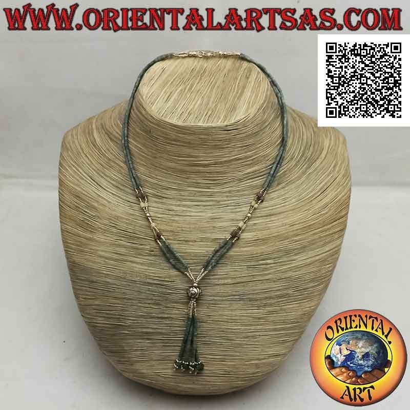 Gargantilla de dos hileras de tubos de jade crudo multicolor y hilo y mechón de plata 925 ‰