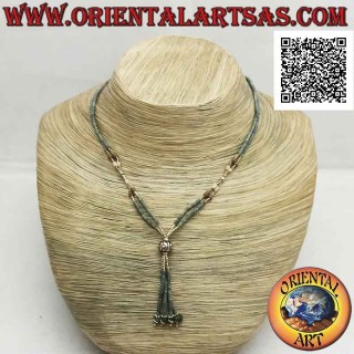 Gargantilla de dos hileras de tubos de jade crudo multicolor y hilo y mechón de plata 925 ‰