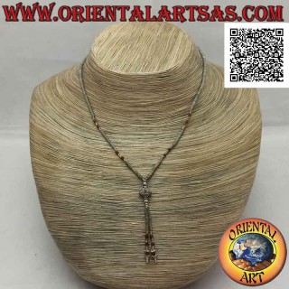 Gargantilla de tubos de jade crudo verde y marrón y plata 925 ‰ ensartada con un mechón (rombo)