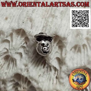 Mini silver earring, the little pig with the cowboy hat