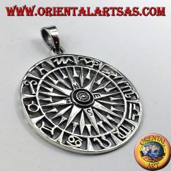silver pendant, compass with wind rose and Zodiac