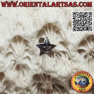 Mini boucle d'oreille en argent, étoile avec visage souriant gravé