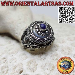 Anillo de caja de plata - soporte de veneno con lapislázuli redondo