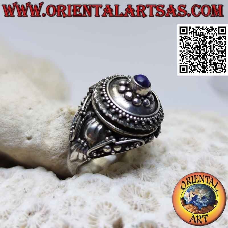 Anello in argento a scatola - porta veleno con lapislazzulo tondo