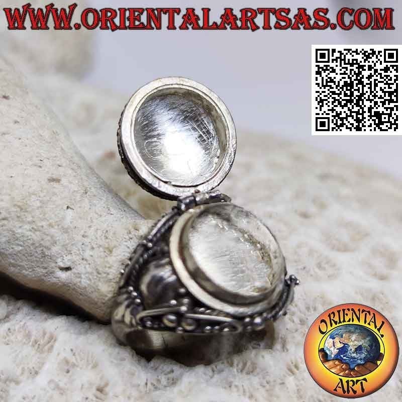 Silver box ring - poison holder with round lapis lazuli