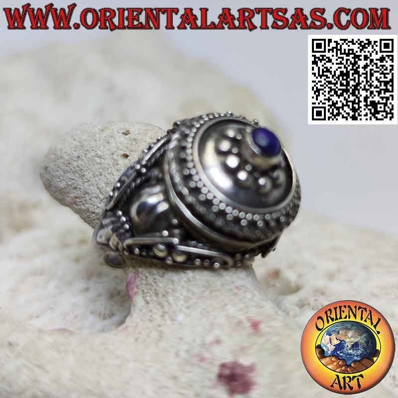 Anello in argento a scatola - porta veleno con lapislazzulo tondo