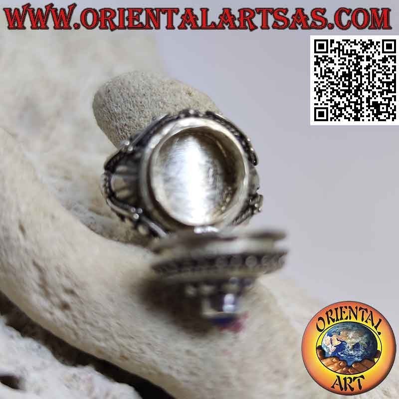 Anello in argento a scatola - porta veleno con lapislazzulo tondo