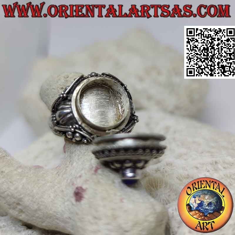 Silberner Boxring - Gifthalter mit rundem Lapislazuli