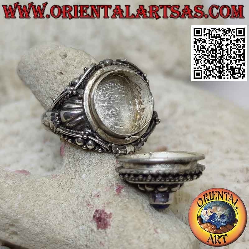 Silberner Boxring - Gifthalter mit rundem Lapislazuli