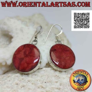 Pendientes de plata con madrépora roja redonda (coral) con borde liso