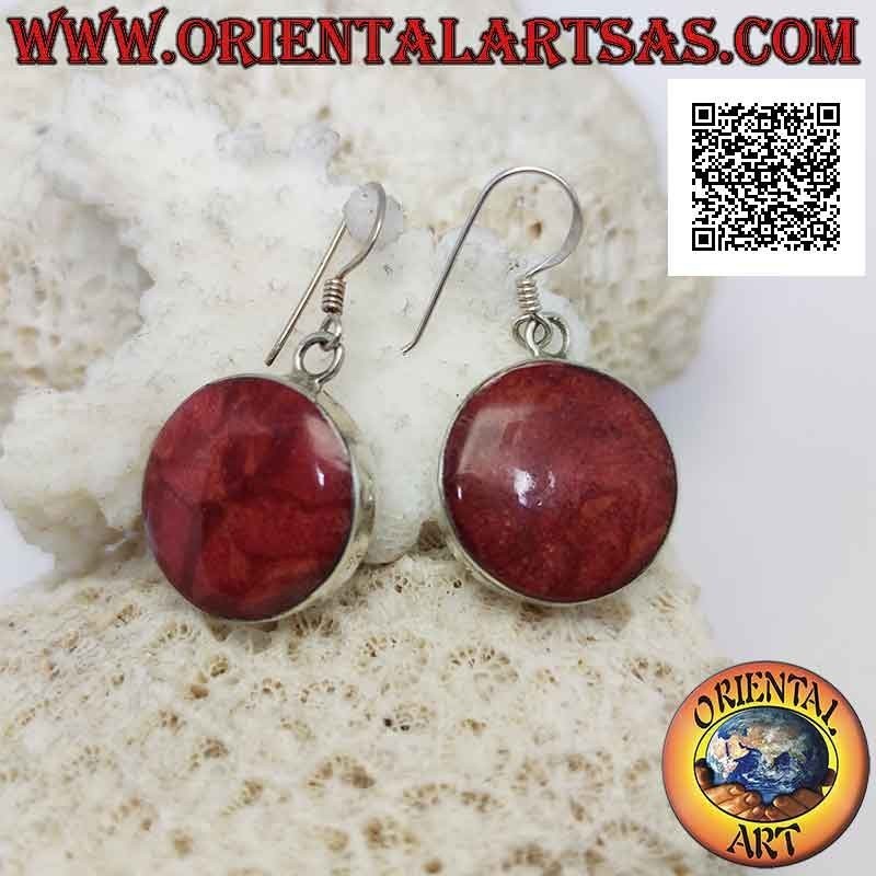Orecchini in argento con madrepora rossa (corallo) tonda a filo bordo liscio