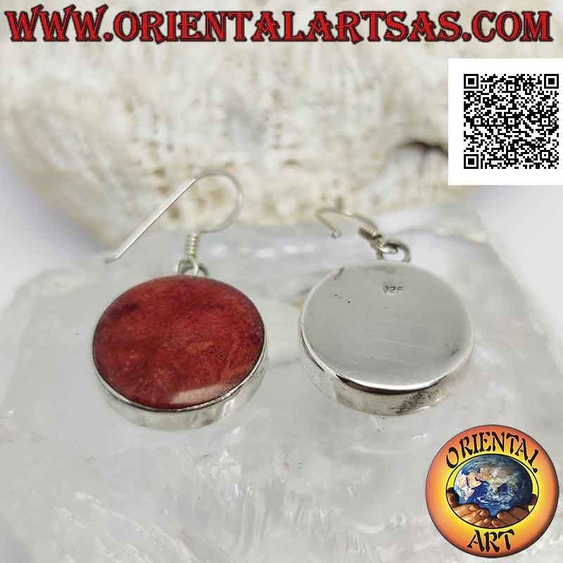 Pendientes de plata con madrépora roja redonda (coral) con borde liso