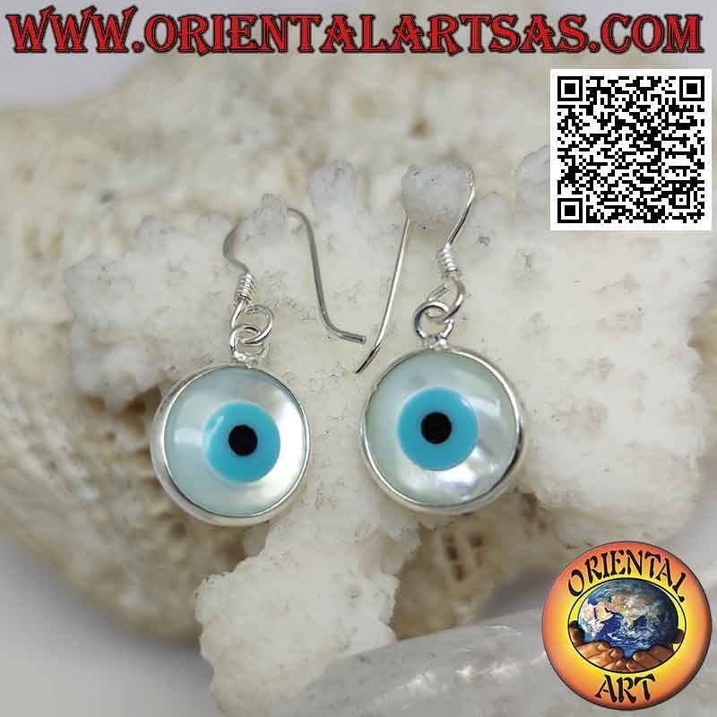 Pendientes de plata, el ojo de Allah (amuleto contra el mal de ojo y la mala suerte)