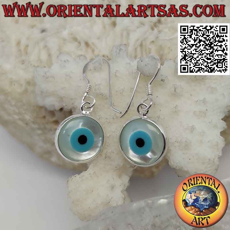 Silberne Ohrringe, das Auge Allahs (Amulett gegen bösen Blick und Pech)