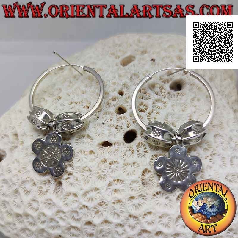 Boucles d'oreilles cercle carré en argent (Karen) avec inserts amovibles et pendentif fleur
