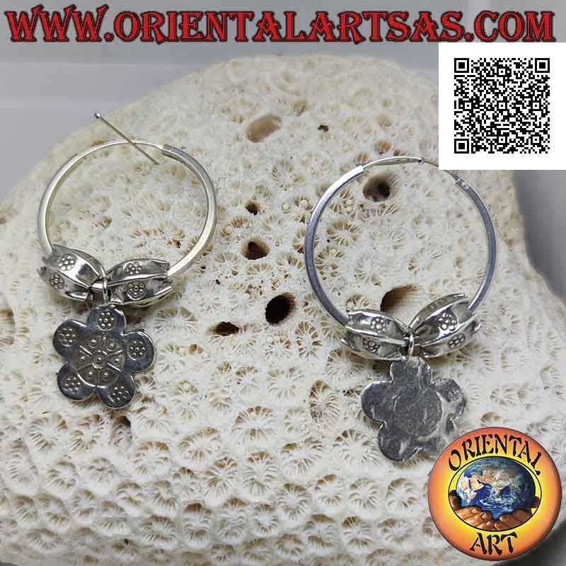 Silver squared circle earrings (Karen) with removable inserts and pendant flower