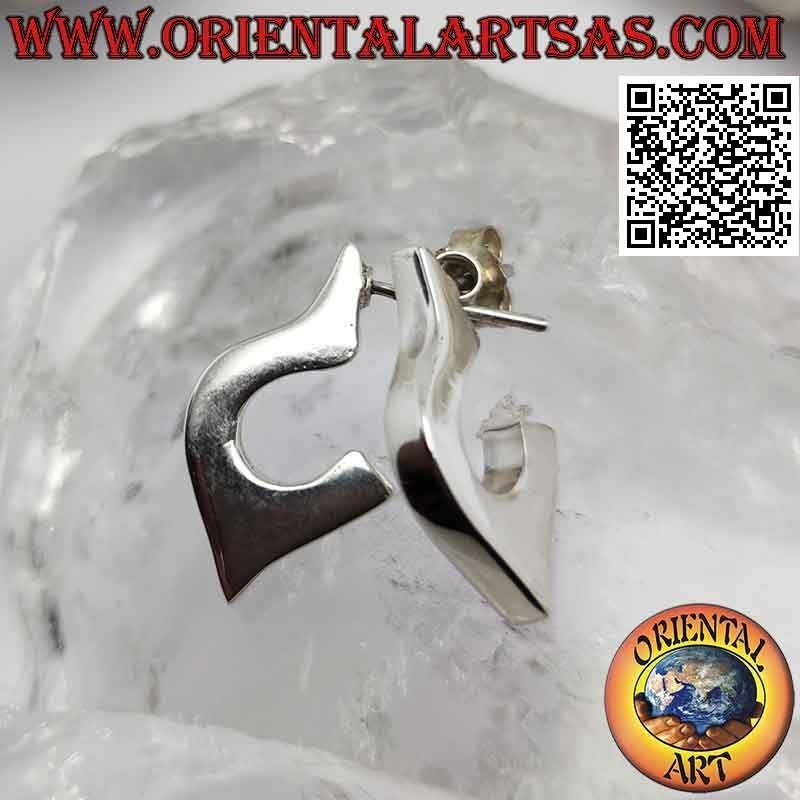 Boucles d'oreilles en argent avec lobe demi-cercle allongé lisse et carré