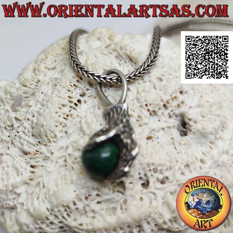 Silver pendant, malachite sphere gripped by a four-clawed paw