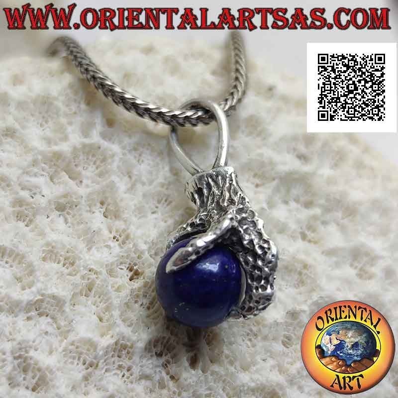 Colgante de plata, esfera de lapislázuli sujeta por una pata de cuatro garras