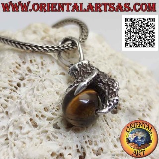 Silver pendant, tiger eye ball gripped by a four-clawed paw