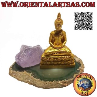 Escultura de Buda "Dhyana Mudra - símbolo de meditación y sabiduría" en un macizo de flores de resina (dorado) 7 cm