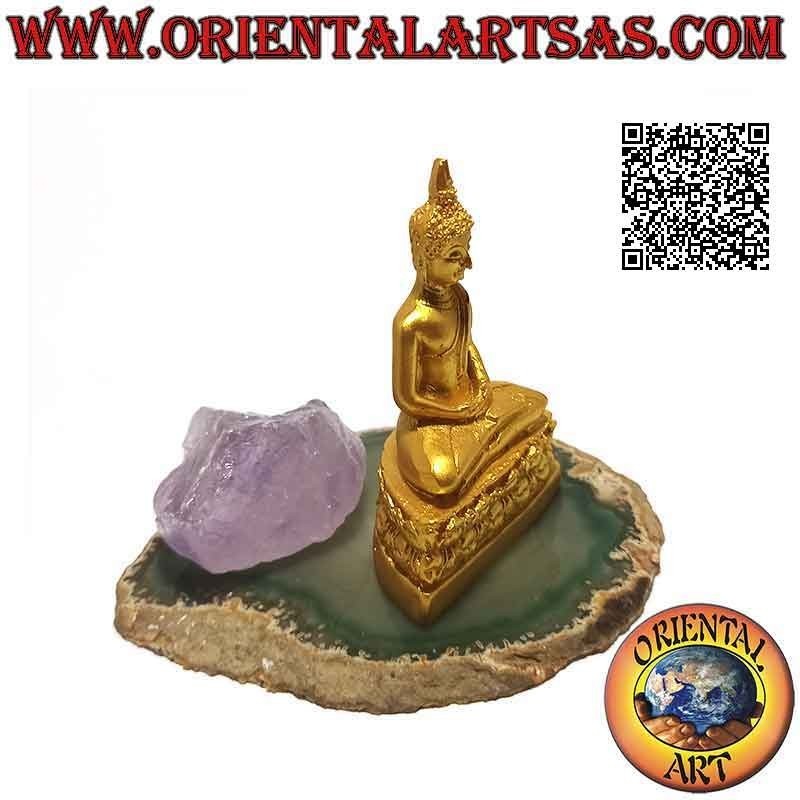 Escultura de Buda "Dhyana Mudra - símbolo de meditación y sabiduría" en un macizo de flores de resina (dorado) 7 cm