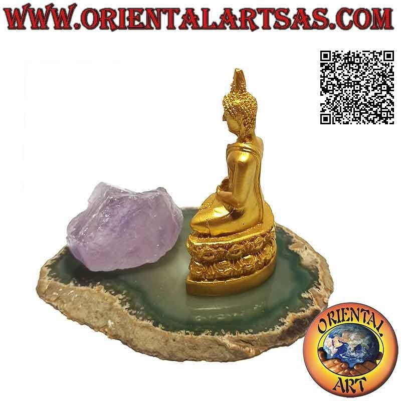 Escultura de Buda "Dhyana Mudra - símbolo de meditación y sabiduría" en un macizo de flores de resina (dorado) 7 cm