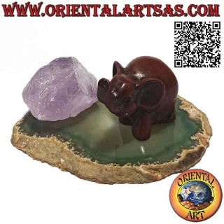 Thai Elefantenskulptur mit großen Ohren aus kleinem Harz (Walnussfarbe)