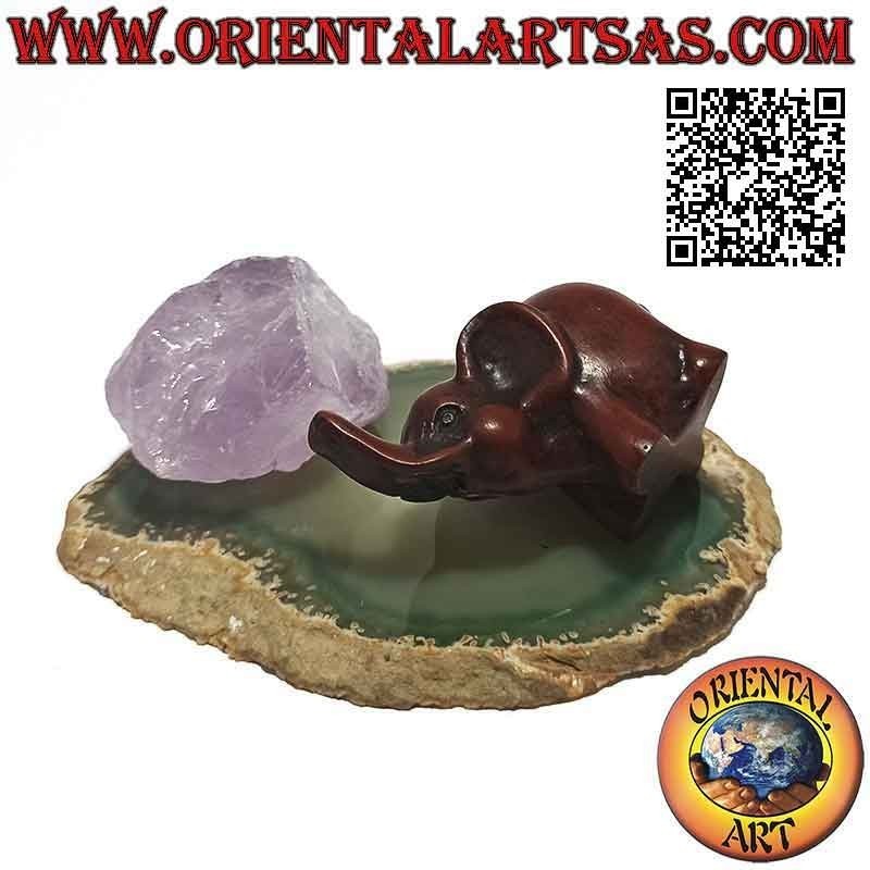 Scultura Elefante tailandese con orecchie grandi in resina piccolo (color noce)