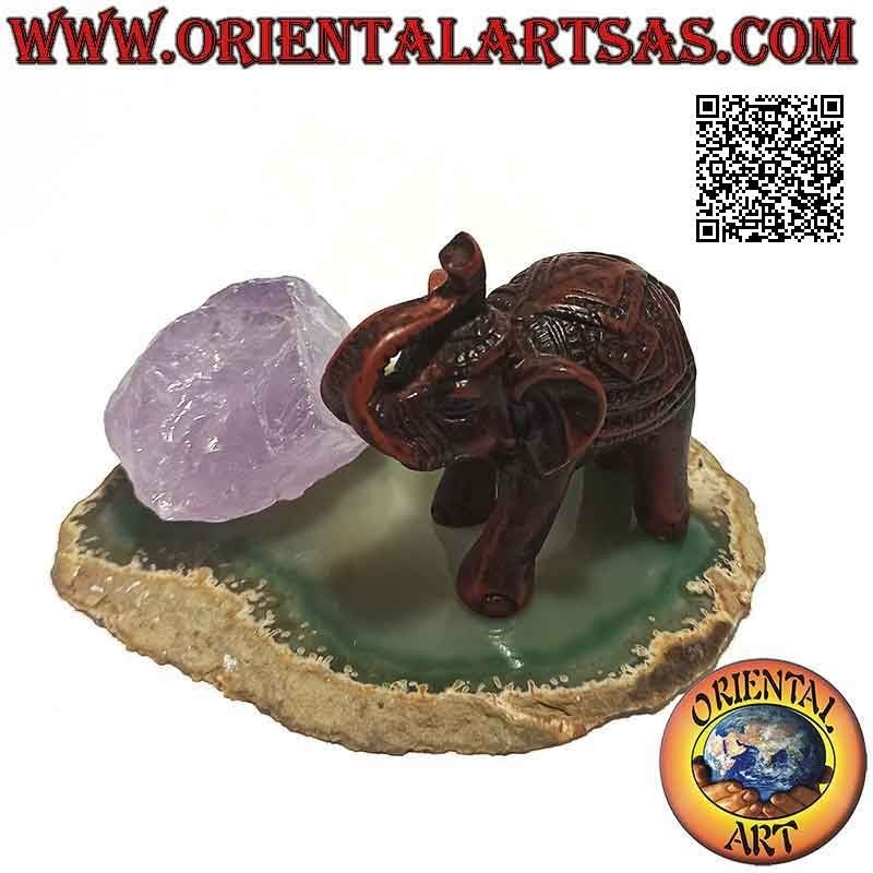 Sculpture Éléphant indien avec selle et coiffe décorée en résine petit (couleur noyer)