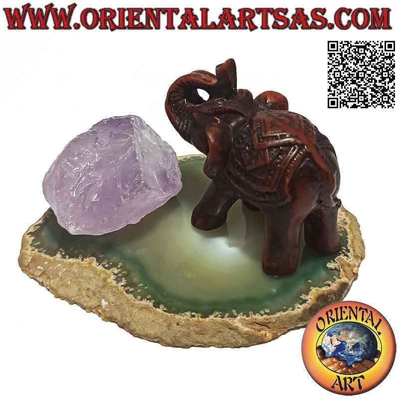 Scultura Elefante indiano con sella e copricapo decorati in resina piccolo (color noce)