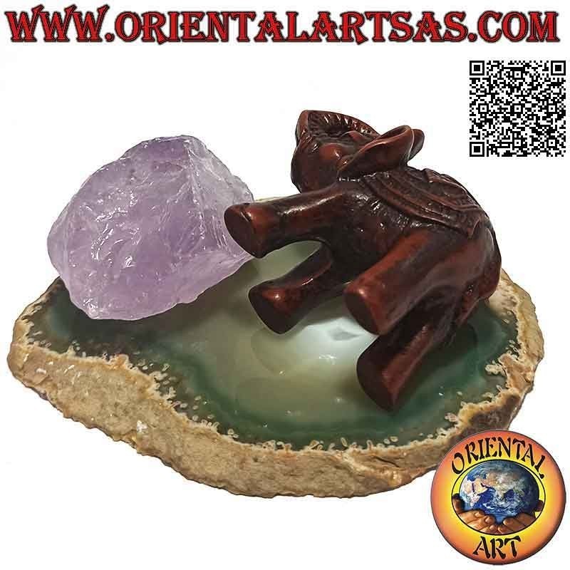Sculpture Indian elephant with saddle and headdress decorated in resin small (walnut color)