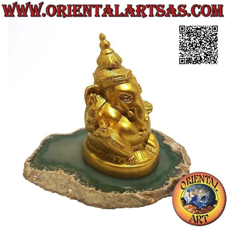 Ganesh Skulptur "der Elefantengott" sitzend mit dickem Bauch, aus Resin (7,5 cm vergoldet)