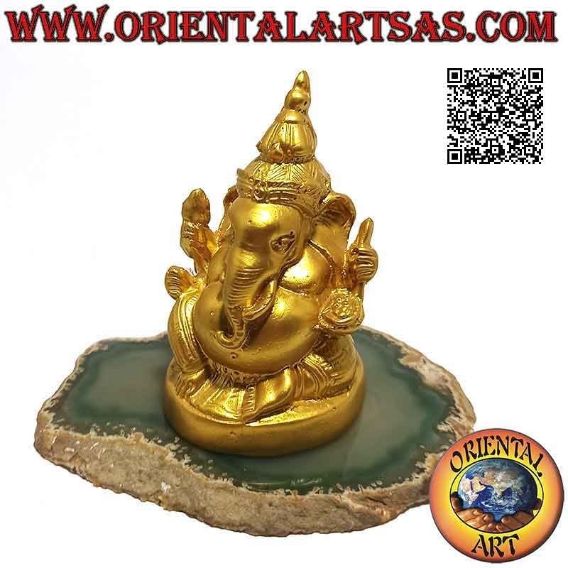 Escultura de Ganesh "el Dios elefante" sentado con gran barriga, en resina (7,5 cm dorado)