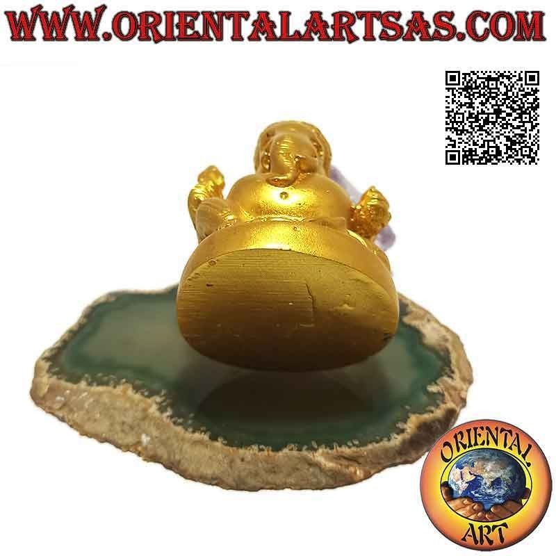 Scultura Ganesh "il Dio elefante" seduto con pancia grande, in resina (dorato da 7,5 cm)