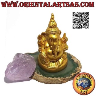 Ganesh Skulptur "der Elefantengott" sitzend mit dickem Bauch, aus Resin (7,5 cm vergoldet)