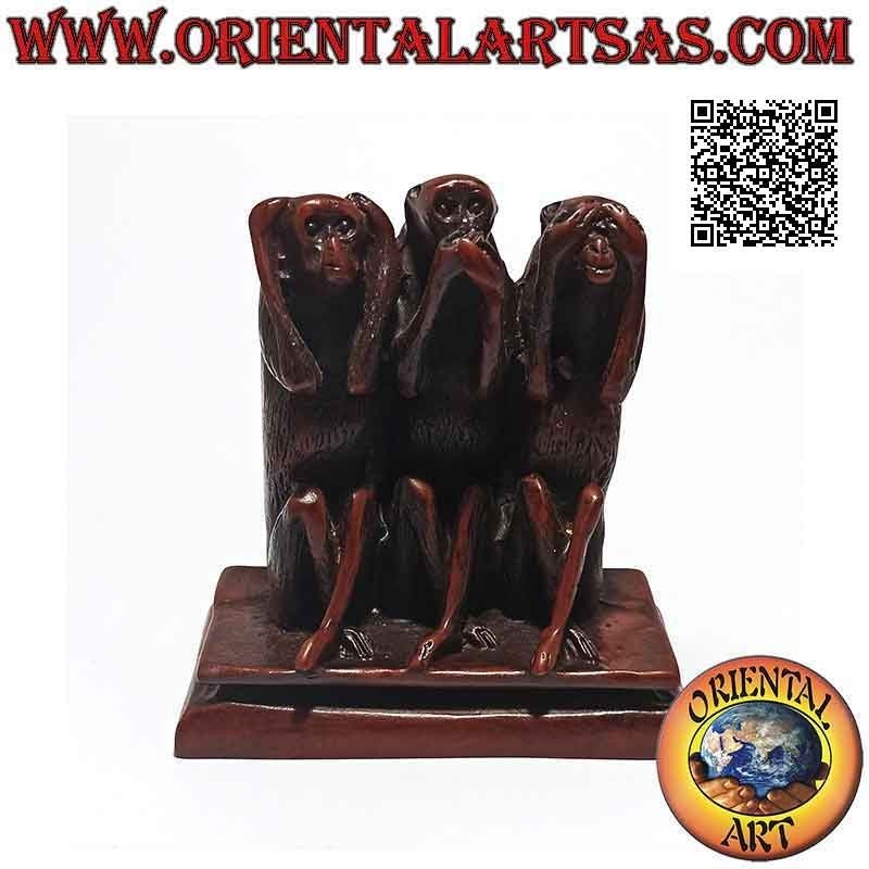 Escultura "los tres monos sabios" (refrán "no veo, no oigo y no hablo") en resina (9 cm de alto)