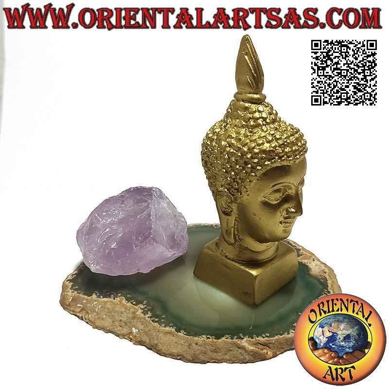 Testa di Buddha (colui che si è illuminato/risvegliato alla realtà ultima) in resina, dorato da 9 cm