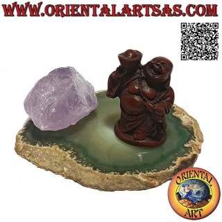 Sculpture, Budai or Hotei "Buddha of abundance and protector of the weak" in resin (5 cm walnut color)