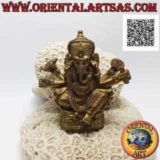 Ganesh sculpture "the elephant god" on the altar, in 8 cm antiqued gilded brass