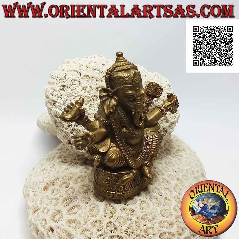 Sculpture de Ganesh "le dieu éléphant" sur l'autel, en laiton doré vieilli 8 cm